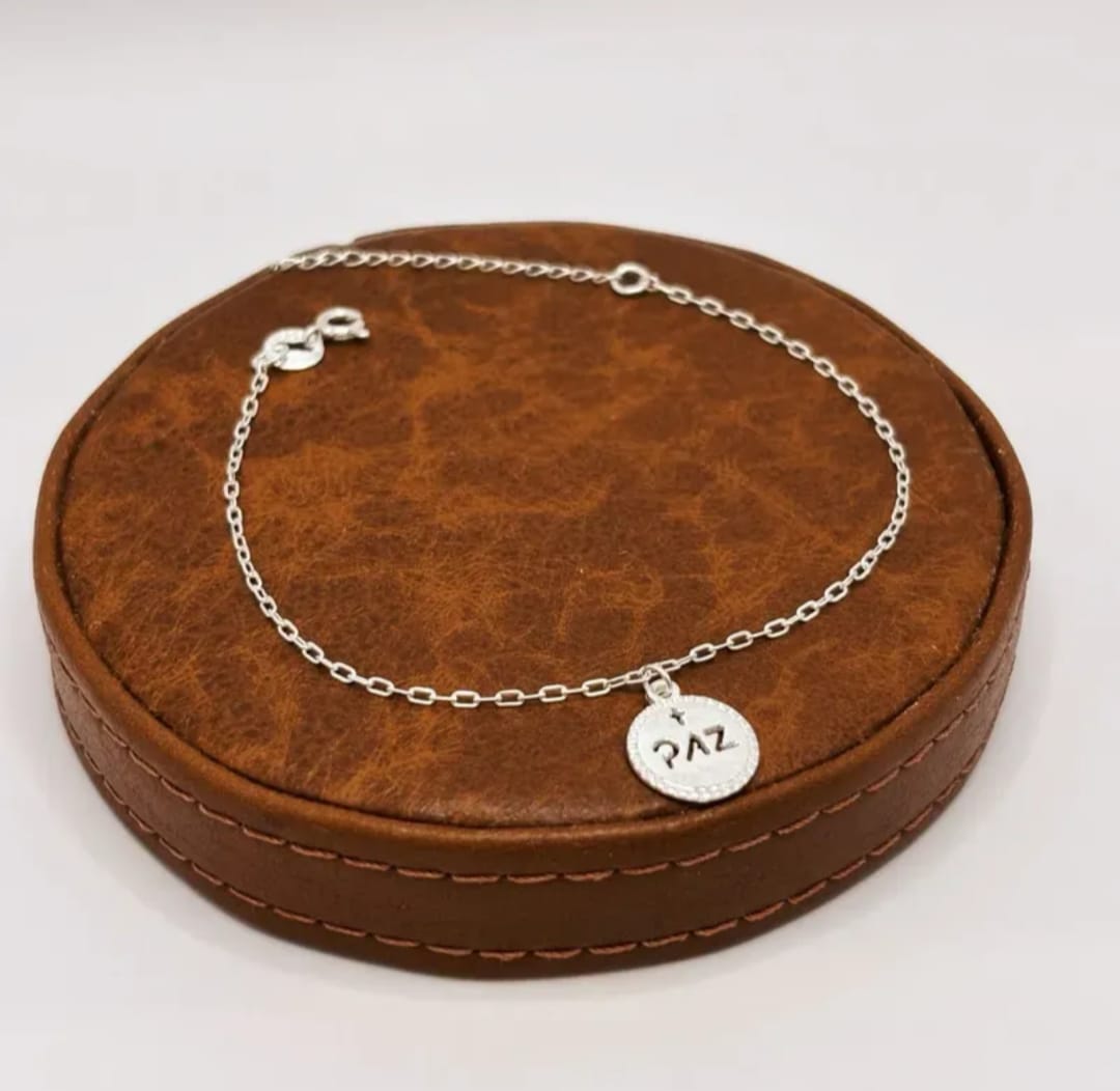 Pulseira Medalha Paz Vazada Prata 925 Joia Delicada em prata 925