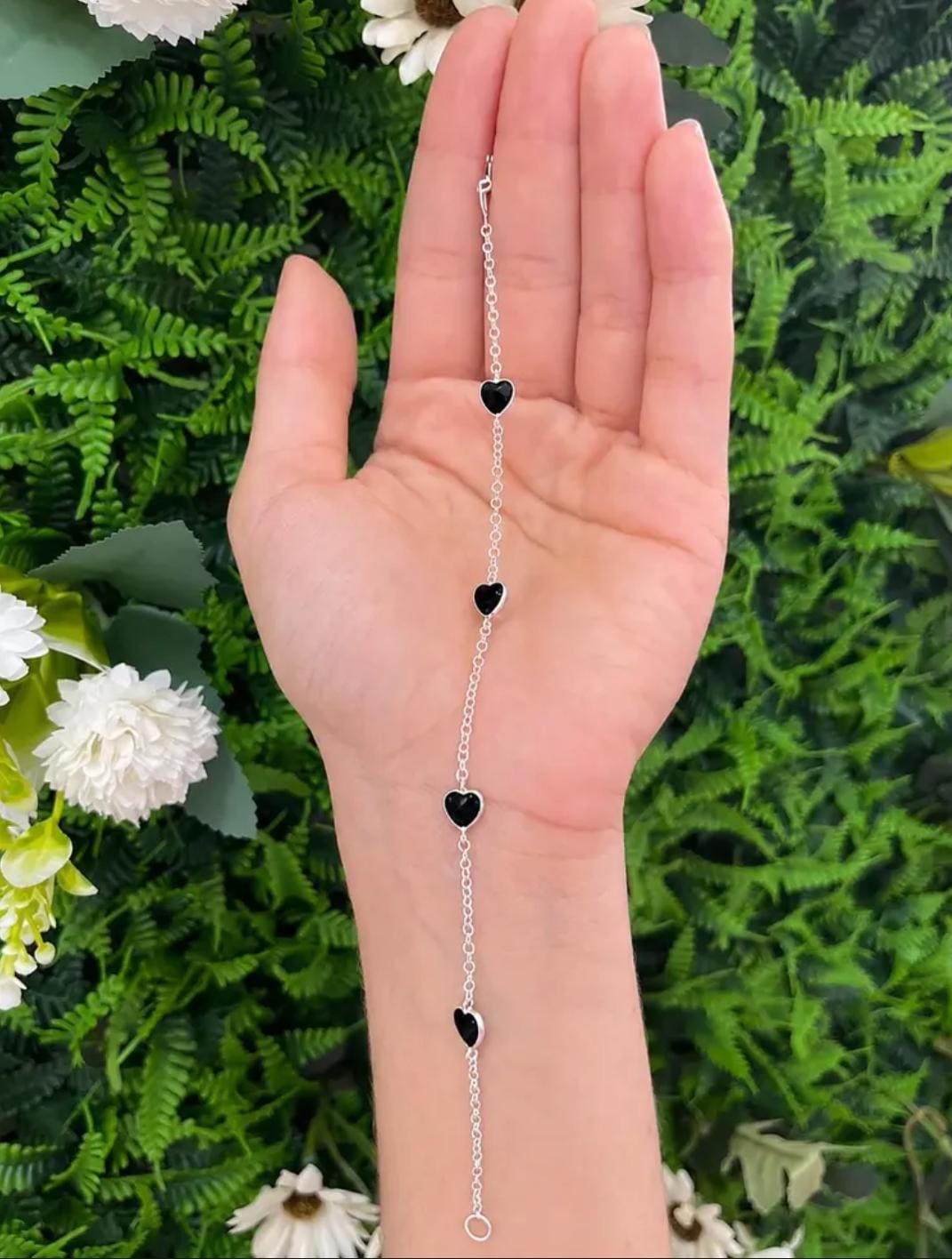 Pulseira Prata 925 Feminina Coração Zircônia Preta 18 Cm em prata 925 — foto 1 de 2