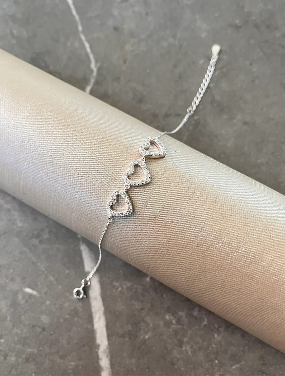 Pulseira 3 corações vazado em prata 925