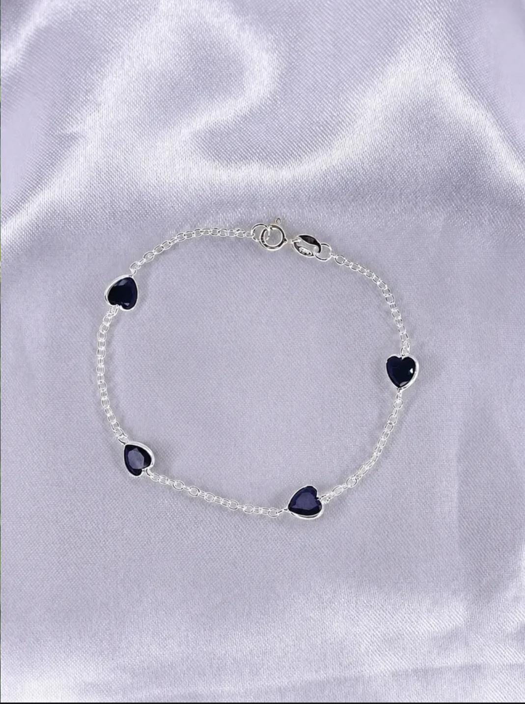 Pulseira Prata 925 Feminina Coração Zircônia Preta 18 Cm em prata 925 — foto 2 de 2